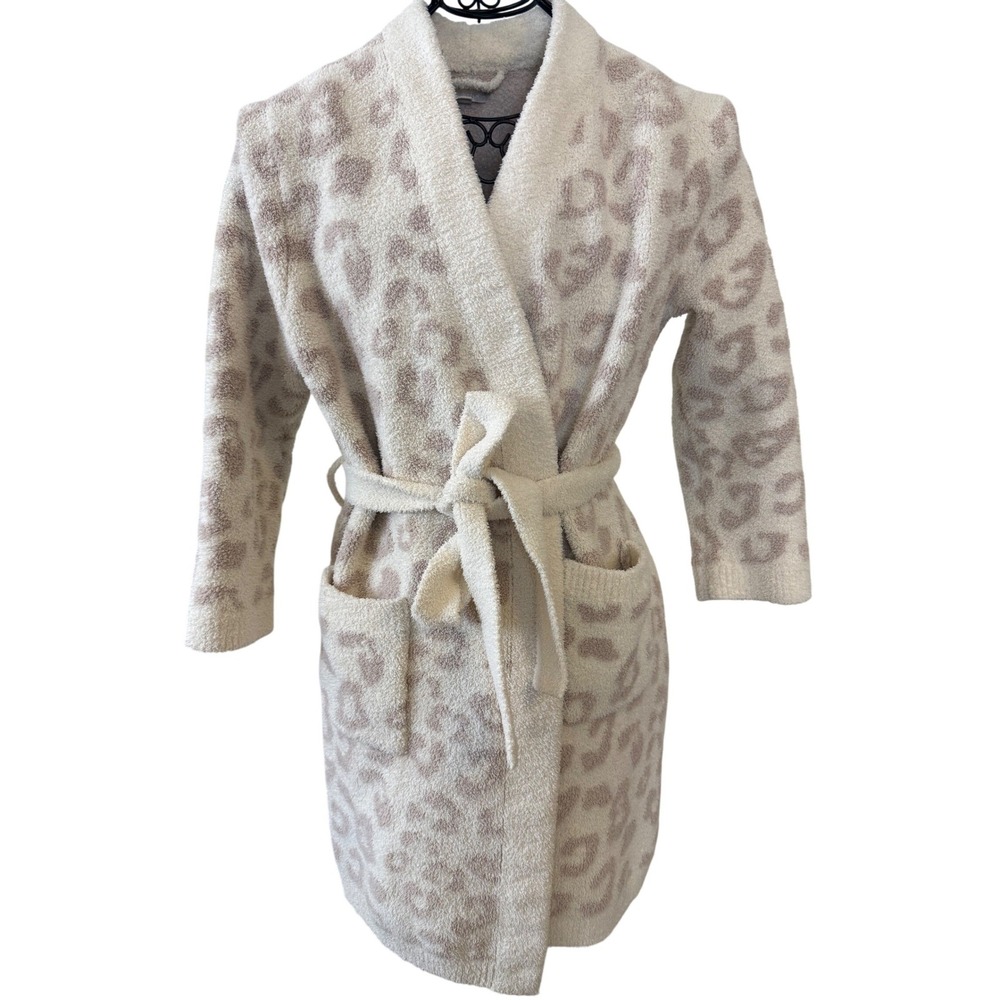 Barefoot Dreams CozyChic Leopard Print Robe Cream Sz Small Wild Quiet Luxury EUC